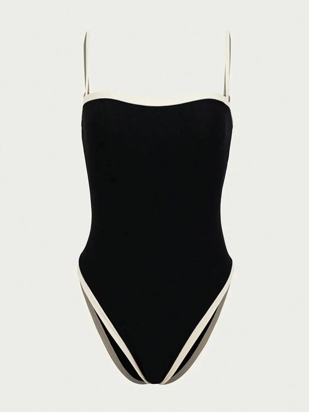 One-Piece Swimsuit in Black with High-Leg Cut and Contrast Detail