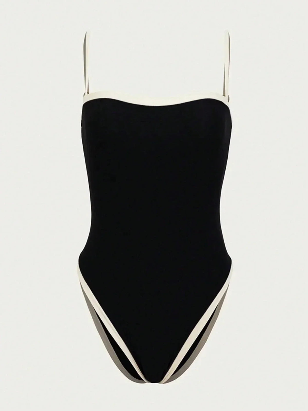 One-Piece Swimsuit in Black with High-Leg Cut and Contrast Detail