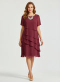 Tiered Chiffon Dress Women Short Sleeve Asymmetric Layers