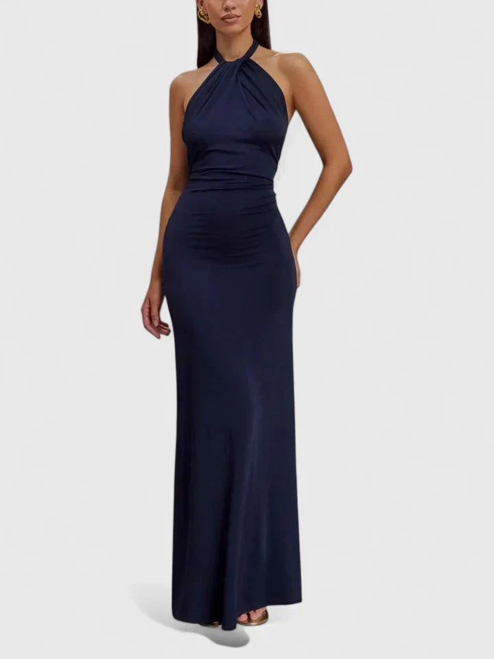 Mauve Twisted Halter Column Maxi Dress - Evening