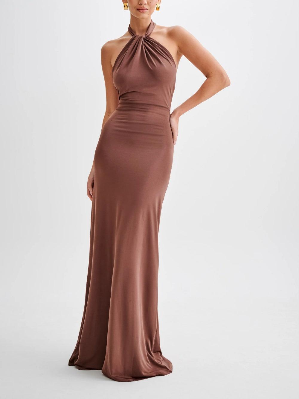 Mauve Twisted Halter Column Maxi Dress - Evening