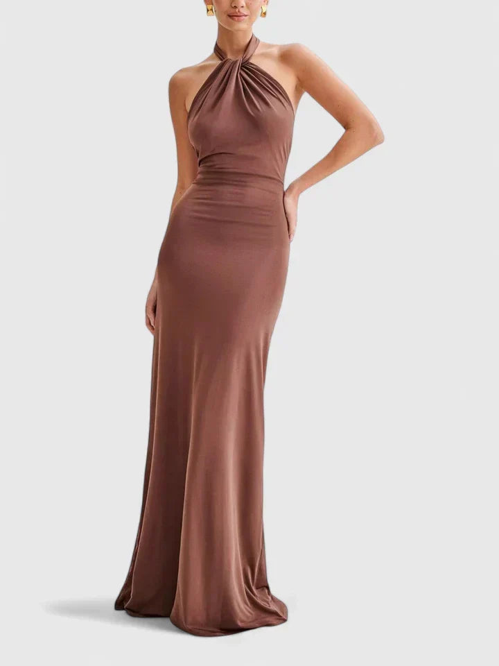 Mauve Twisted Halter Column Maxi Dress - Evening