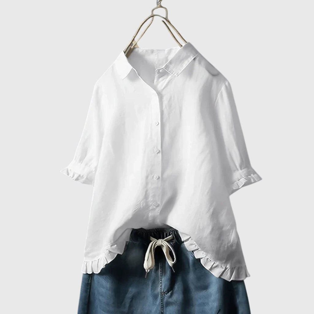 Ruffle Trim Cotton Blouse Casual Summer for Women