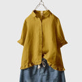 Ruffle Trim Cotton Blouse Casual Summer for Women