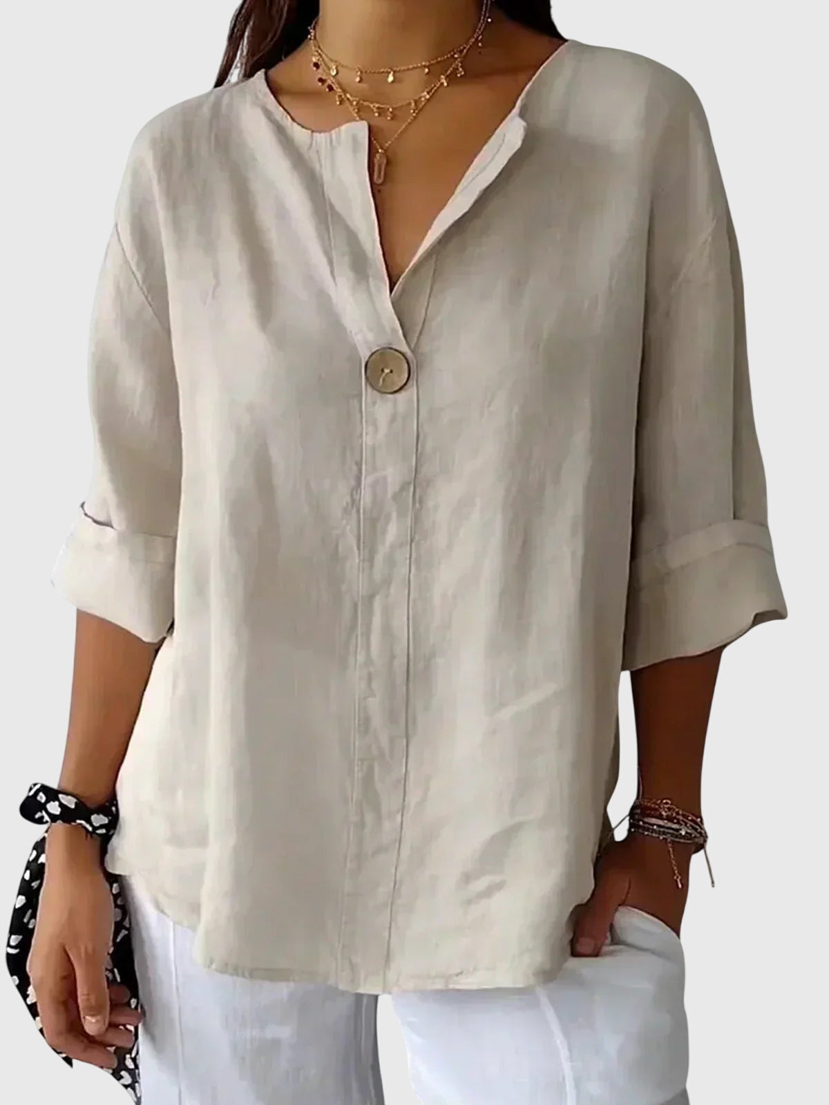 Oversized Linen V-Neck Blouse Minimalist Casual for Women