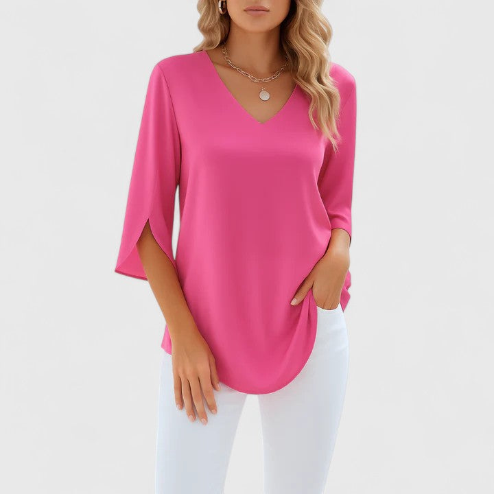 White Floral Applique Mock Neck Short Sleeve Blouse