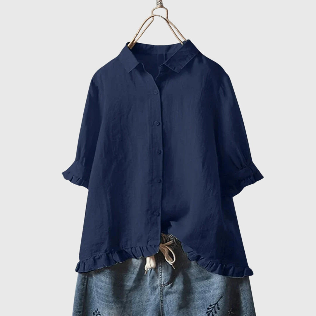Ruffle Trim Cotton Blouse Casual Summer for Women