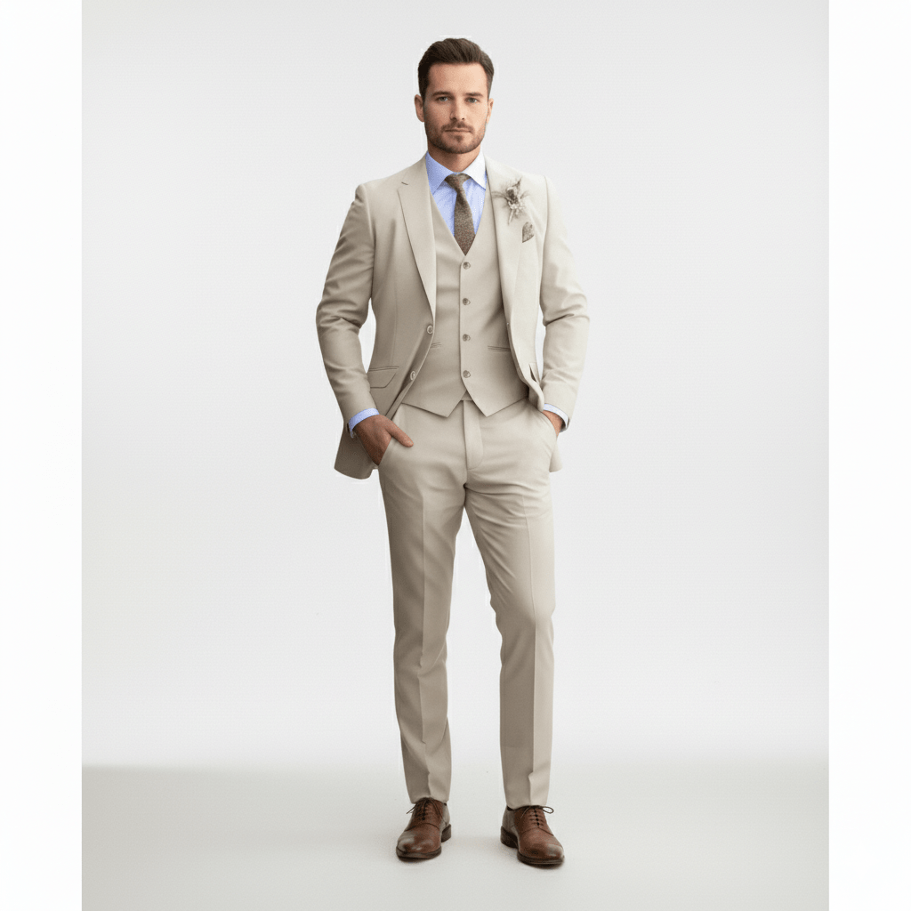 Men Three-Piece Suit Set Notch Lapel Five-Button Vest Slim Fit