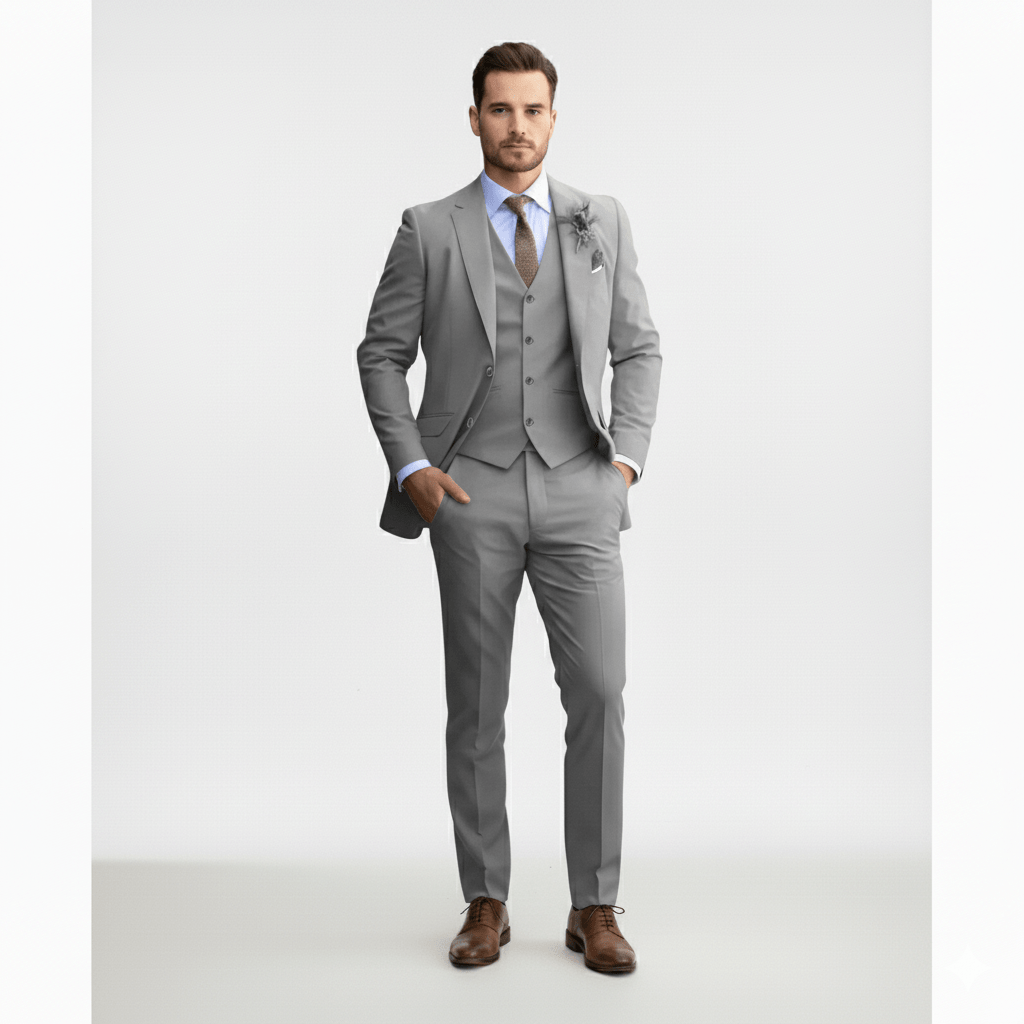Men Three-Piece Suit Set Notch Lapel Five-Button Vest Slim Fit