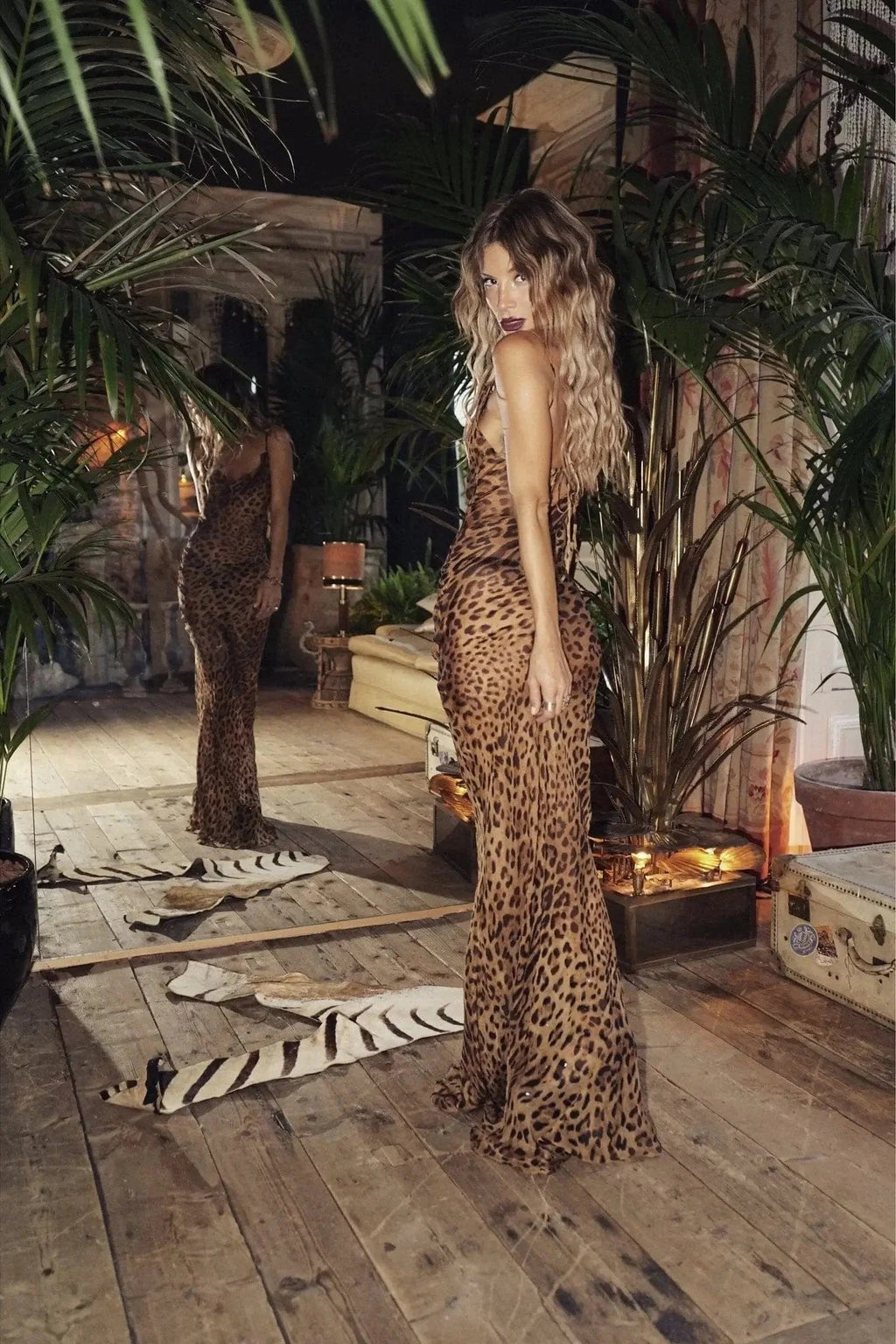 Leopard Print Maxi Dress for Women Summer with Wrap Detail