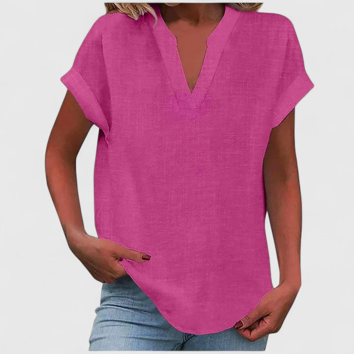 Oversized Linen V-Neck Top Casual Summer for Women