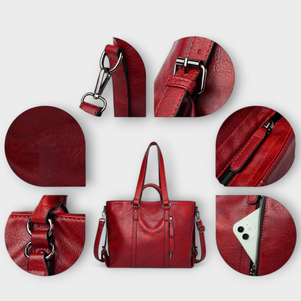 Cognac Distressed Minimalist Tote with Shoulder Strap