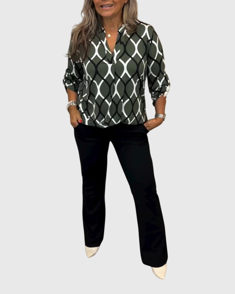 Blue Crinkle Cotton V-Neck Button-Front Blouse for Women