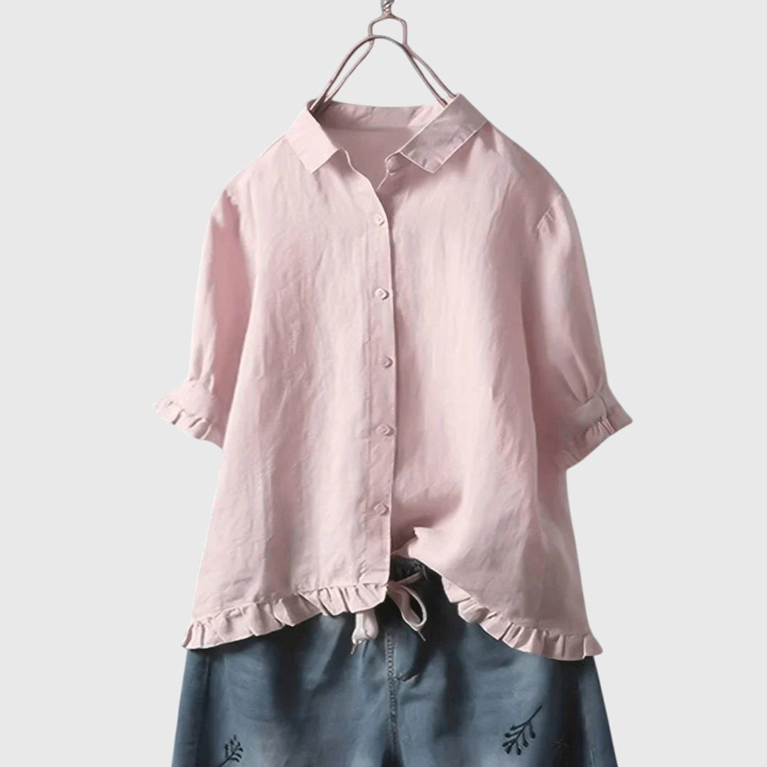Ruffle Trim Cotton Blouse Casual Summer for Women