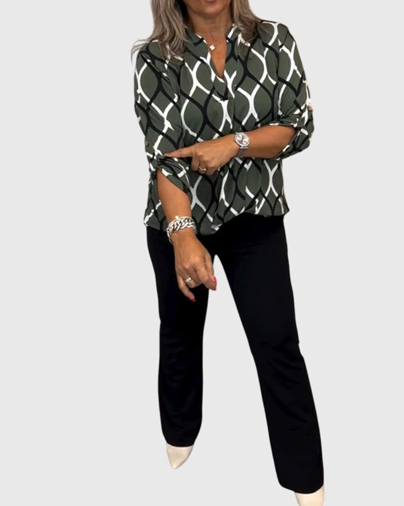 Blue Crinkle Cotton V-Neck Button-Front Blouse for Women